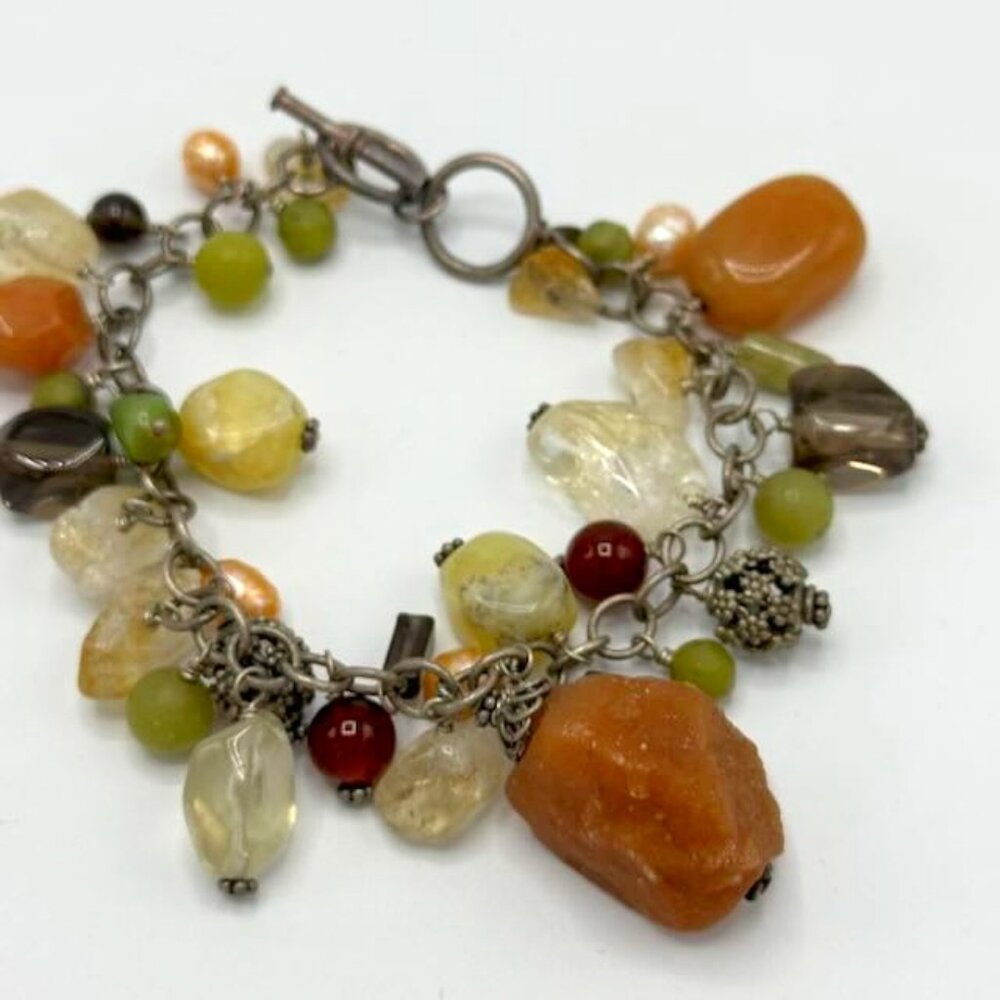 Silpada Quartz Pearl Citrine Jade Stone Charm Bracelet